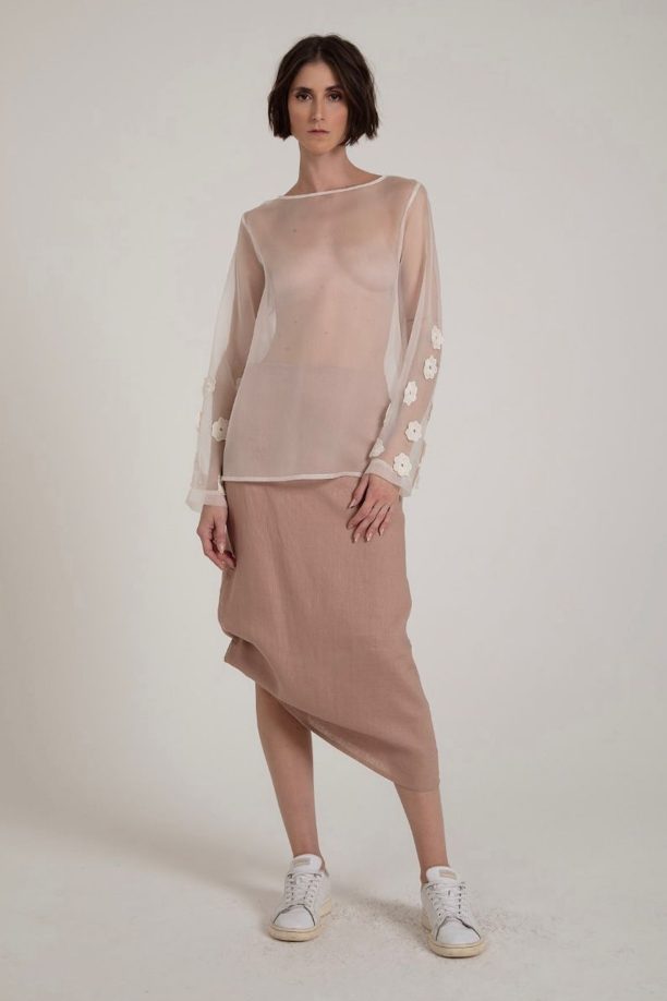 Camisa em Organza de Seda e Aplicação 3D