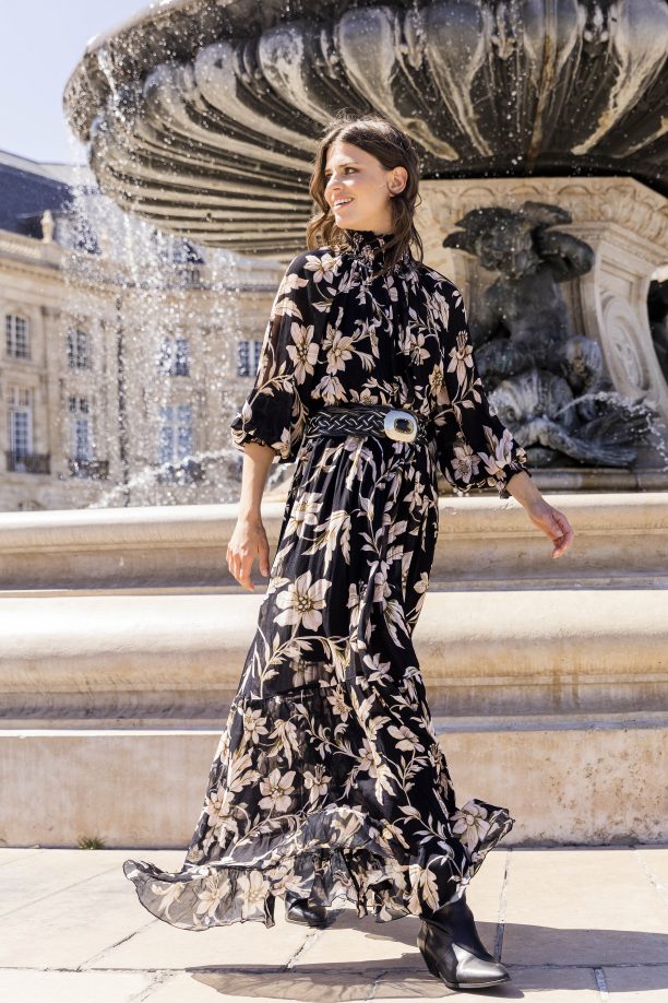 Vestido Gola Alta Estampado