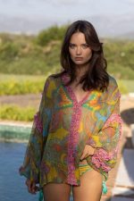 Camisa Estampada Fios de Lurex e Babados