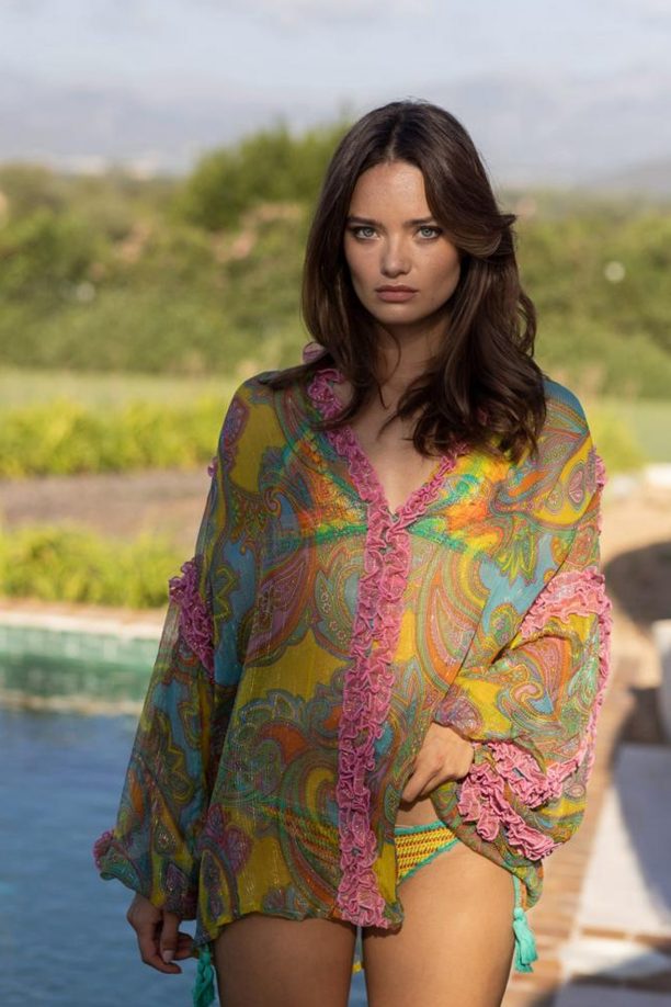 Camisa Estampada Fios de Lurex e Babados