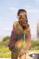 Camisa Estampada Fios de Lurex e Babados