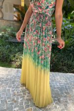 Vestido Estampado Plissado