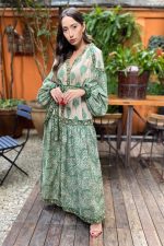 Vestido Midi Manga Longa Estampado