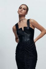 Vestido Pelica de Couro e Lurex