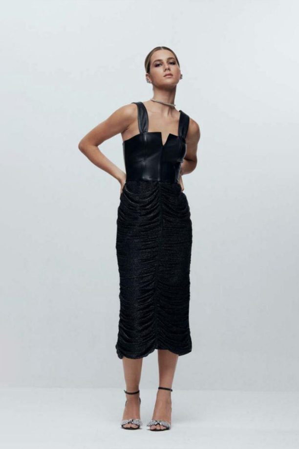 Vestido Pelica de Couro e Lurex