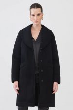 Casaco Longo Em Tricot Com Gola De Pele