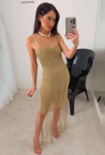 Vestido em Crochê com Bordados em Pérolas e Franjas