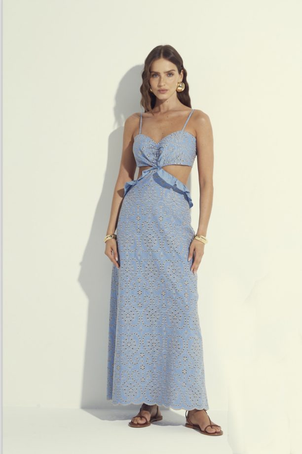 Vestido em Laise Vazados com Babados e Alcinhas