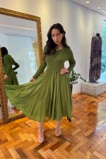 Vestido Manga Longa Verde Oliva