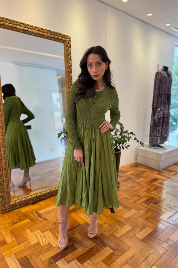 Vestido Manga Longa Verde Oliva