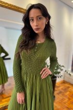 Vestido Manga Longa Verde Oliva