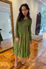 Vestido Manga Longa Verde Oliva