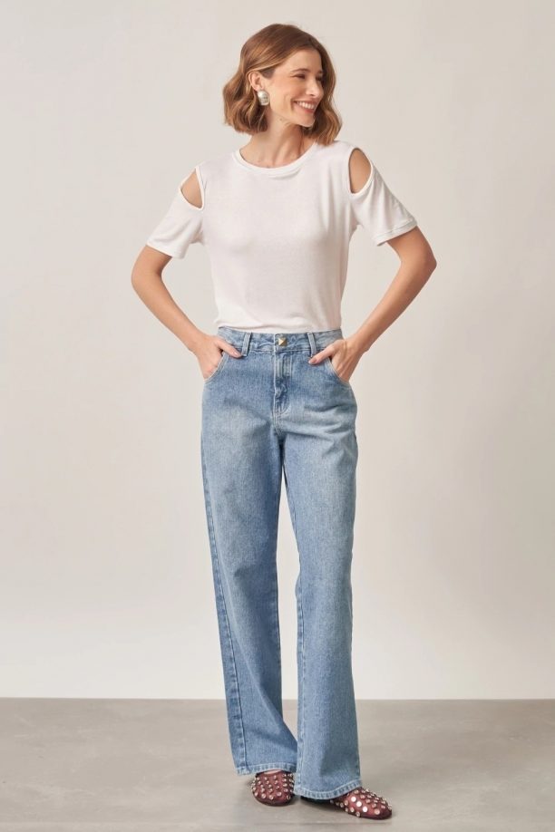 Calça Jeans Wide leg Azul Claro
