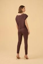 Calça Montaria Recortes Em Malha Dark Brown Ii