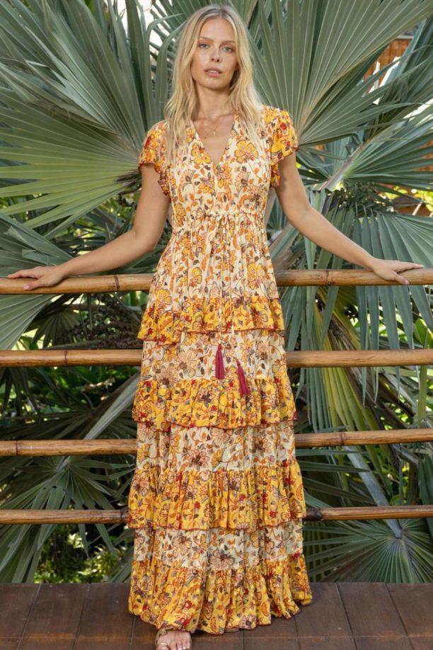 Vestido Floral e Amarração Detalhes Lurex