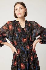 Vestido Longo Estampado Manga Bufante