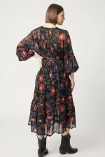 Vestido Longo Estampado Manga Bufante