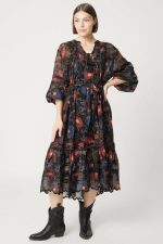 Vestido Longo Estampado Manga Bufante