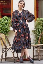Vestido Longo Estampado Manga Bufante