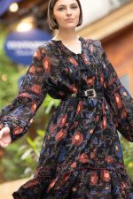 Vestido Longo Estampado Manga Bufante