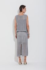 Saia Com Fenda Tricot Rendado Cinza
