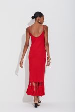Vestido Midi Tricot Em Malha Cheia Com Franjas