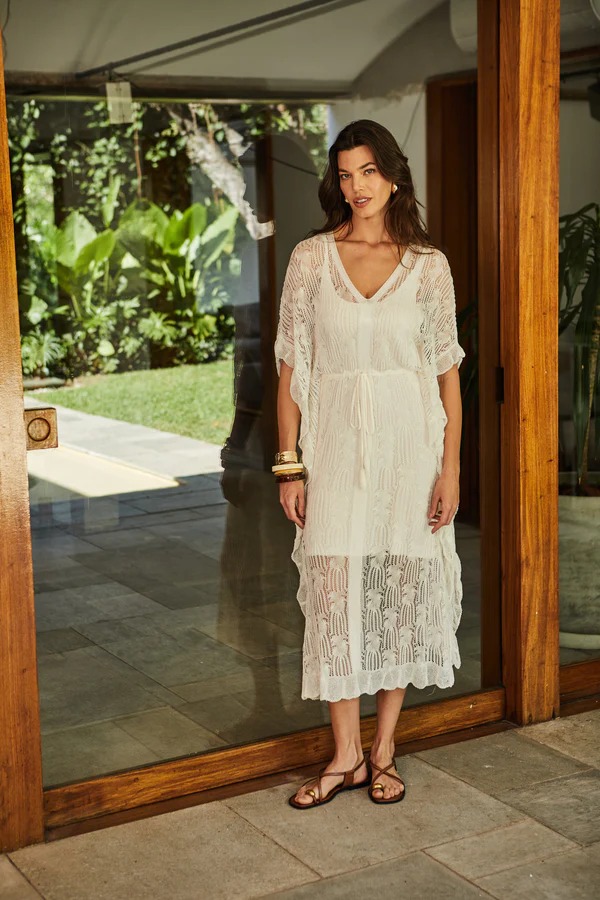 Vestido Tricot Rendado Sobre Tela