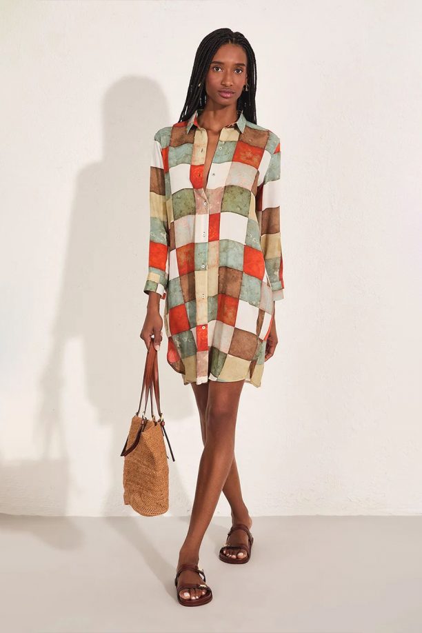 Chemisier em Voil de Viscose Estampado.