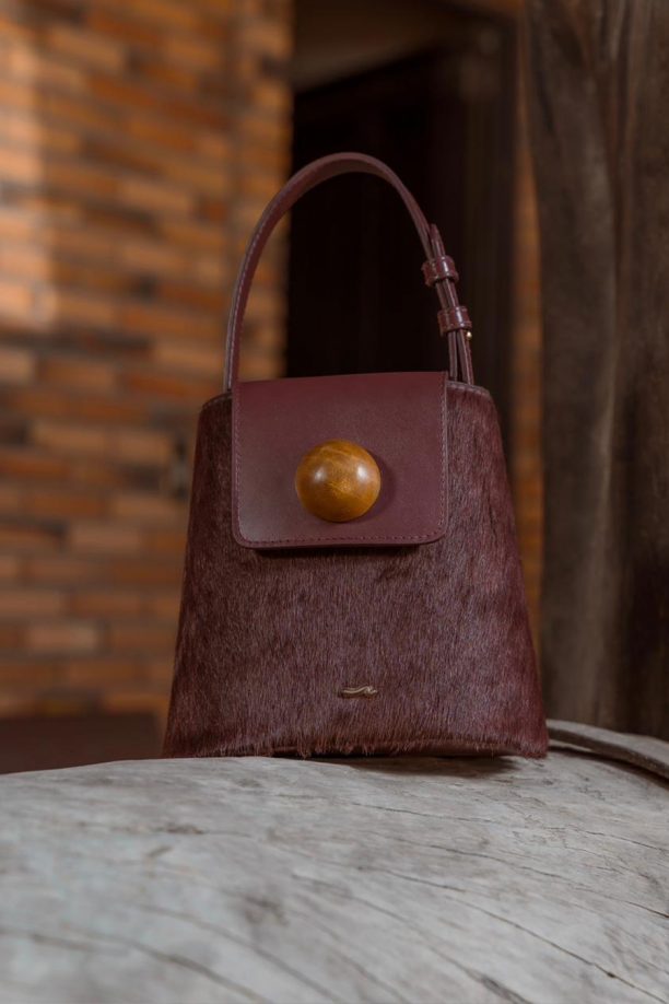 Bolsa Couro e Pelo Natural Vinho