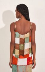 Blusa Alça Decote U em Crepe de Viscose Estampado