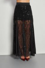 Saia Longa de Renda com Franjas de Paetê