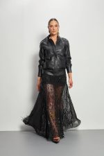 Saia Longa de Renda com Franjas de Paetê